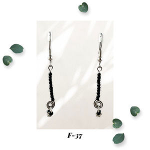 Steampunk Earrings - Gear Spiral Black Glass Beads